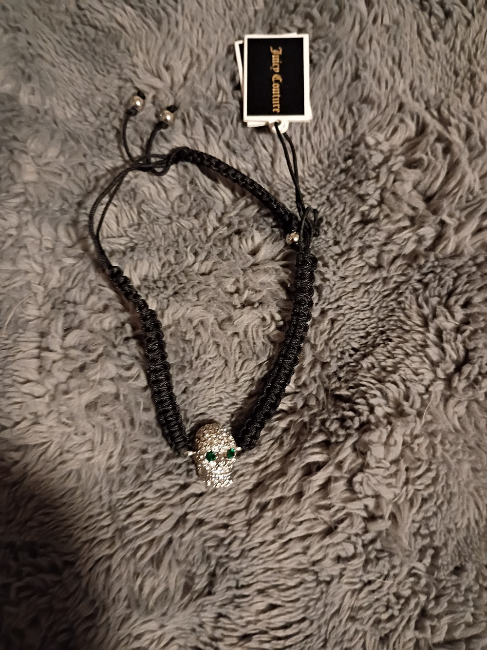Juicy Couture Black Cord Bracelet with Crystal Skull